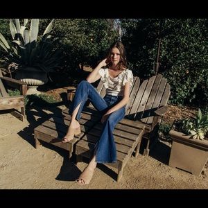 Wide leg jeans with side slit